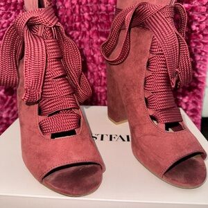 JustFab Burgundy Lace-Up Ankle Booties